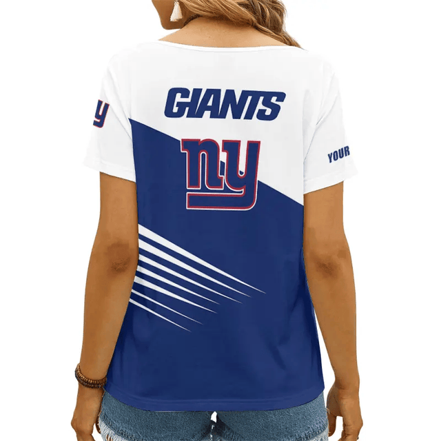 [SPECIAL OFFER] NEW CUSTOMIZED NFL32 NYG NEW YORK GIANTS V-NECK FEMALE SHIRT