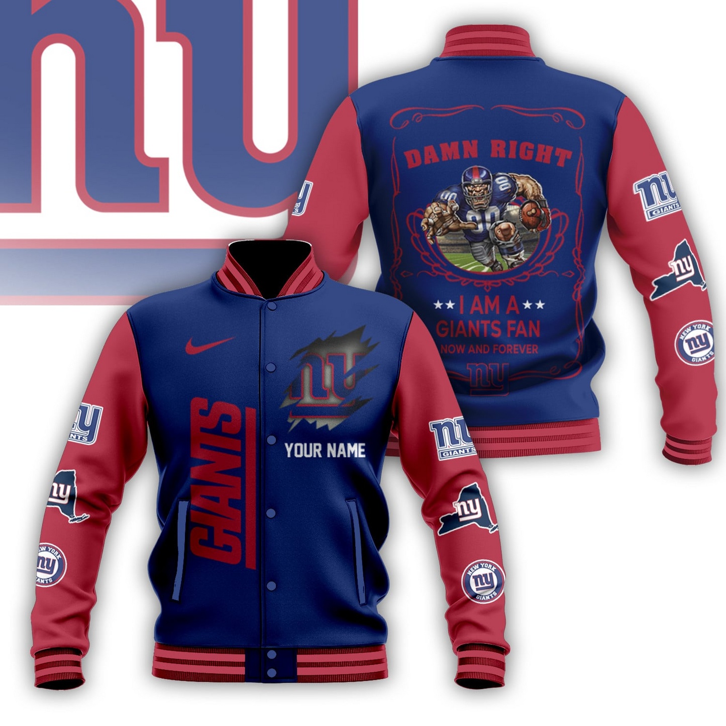 LIMITED EDITION - NEW CUSTOMIZED NFL32 NYG  NEW YORK GIANTS BASEBALL JACKET