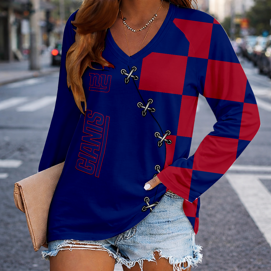 LIMITED EDITION - NEW CUSTOMIZED NFL32 NYG NEW YORK GIANTS WOMEN'S V-NECK LONG SLEEVED SHIRT