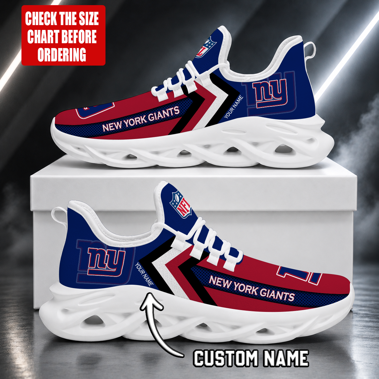 LIMITED EDITION - NEW CUSTOMIZED NFL32 NYG NEW YORK GIANTS UNISEX MAX SOUL SHOES