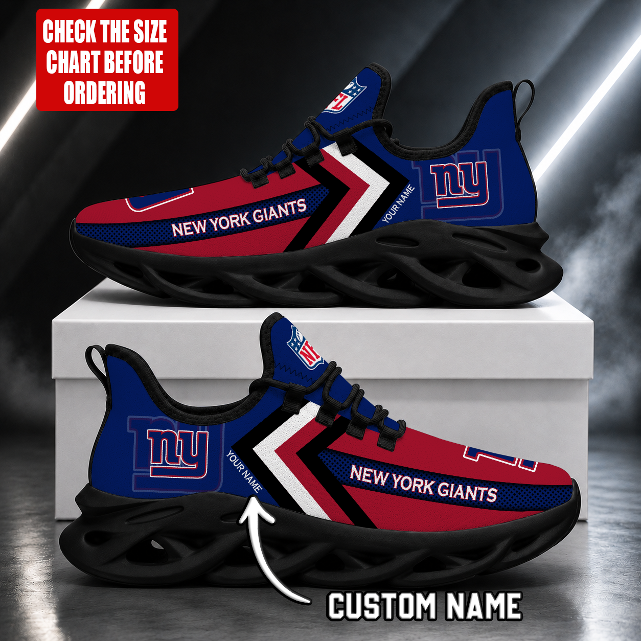 LIMITED EDITION - NEW CUSTOMIZED NFL32 NYG NEW YORK GIANTS UNISEX MAX SOUL SHOES