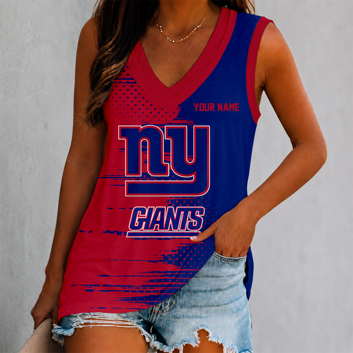 LIMITED EDITION - NEW CUSTOMIZED NFL32 NYG NEW YORK GIANTS WOMEN'S V-NECK TANK TOP