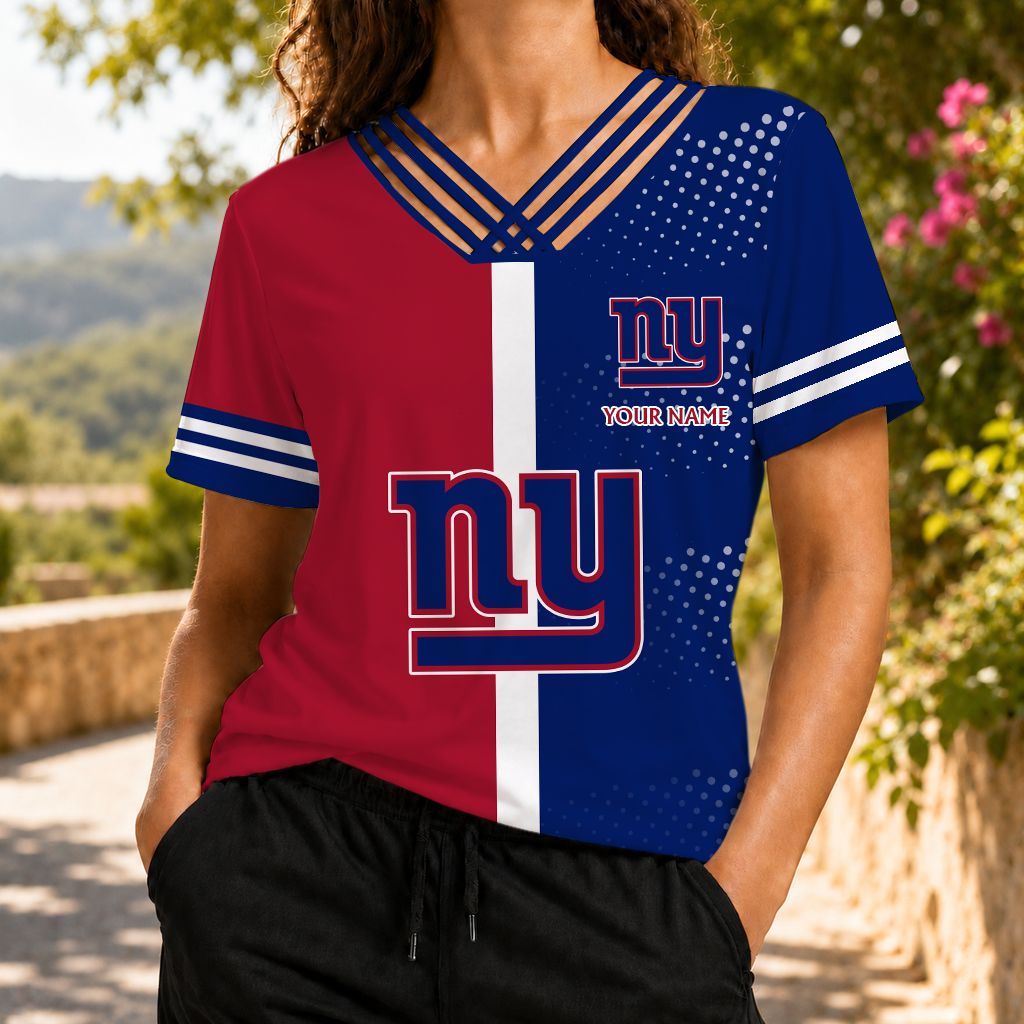 LIMITED EDITION - NEW CUSTOMIZED NFL32 NYG NEW YORK GIANTS V-NECK SHIRT