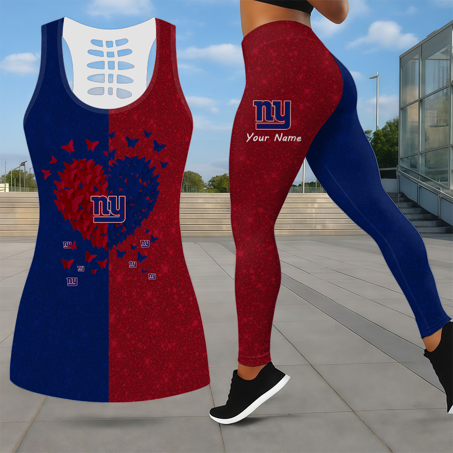 LIMITED EDITION - NEW CUSTOMIZED NFL32 NYG NEW YORK GIANTS LEGGINGS & HOLLOW TANK TOP SET