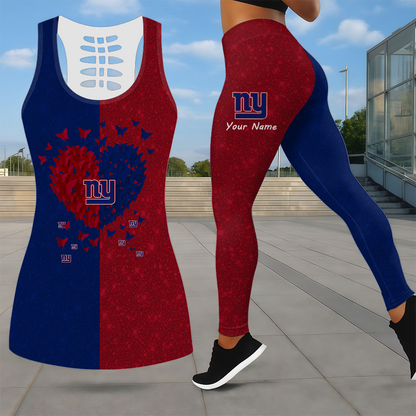 LIMITED EDITION - NEW CUSTOMIZED NFL32 NYG NEW YORK GIANTS LEGGINGS & HOLLOW TANK TOP SET