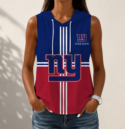 LIMITED EDITION - NEW CUSTOMIZED NFL32 NYG NEW YORK GIANTS WOMEN'S SLEEVELESS HOODED POCKET TANK TOP