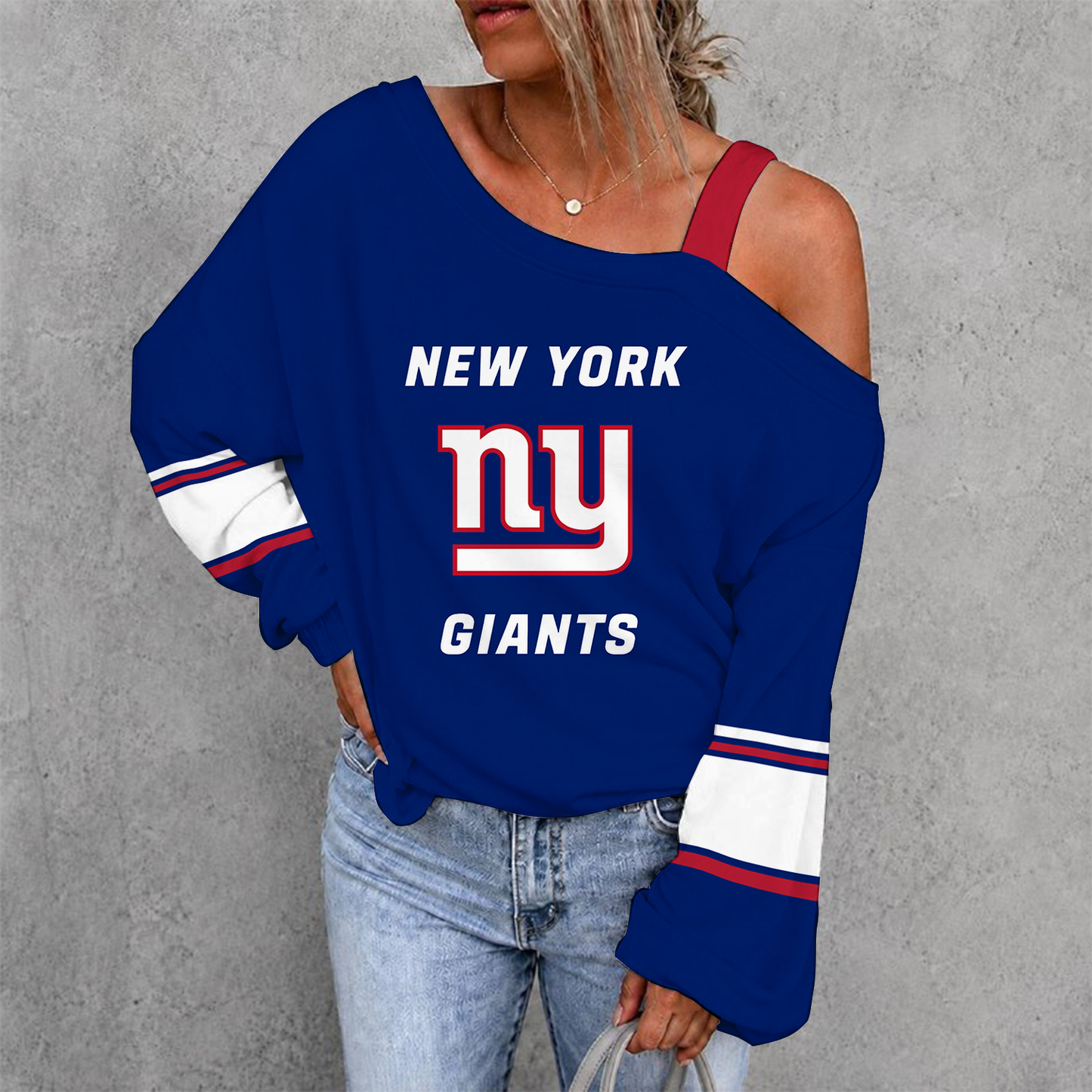 [SPECIAL OFFER] NEW CUSTOMIZED NFL32 NYG NEW YORK GIANTS DROP SHOULDER SWEATSHIRT