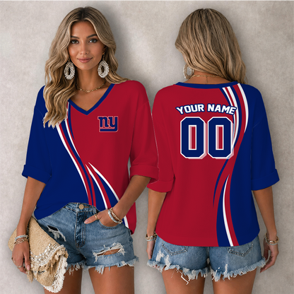 LIMITED EDITION - NEW CUSTOMIZED NFL32 NYG NEW YORK GIANTS WOMEN'S HEART V-NECK LONG SLEEVE SHIRT