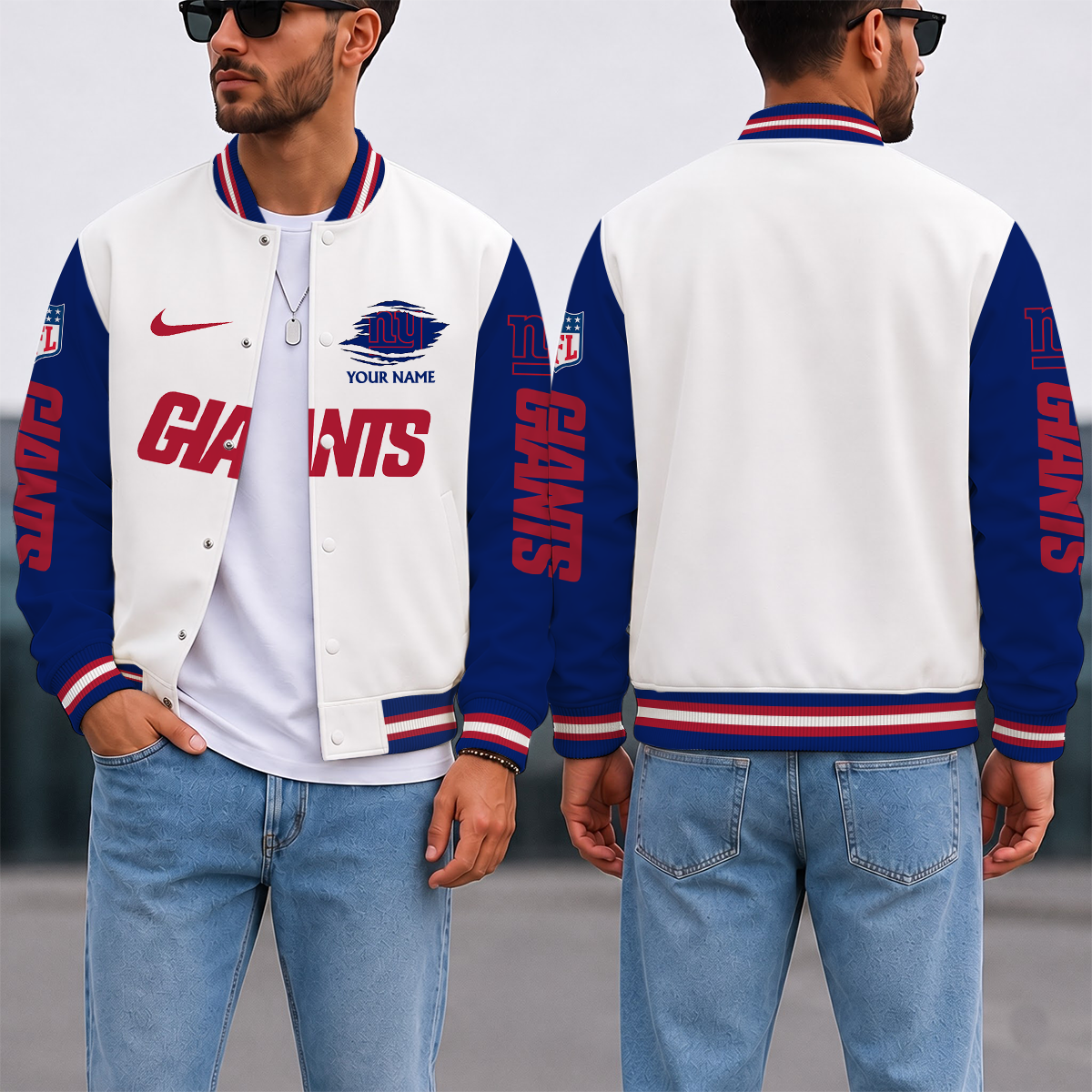 ELITE EDITION - NEW CUSTOMIZED NFL32 NYG NEW YORK GIANTS SATIN VARSITY & BASEBALL JACKET