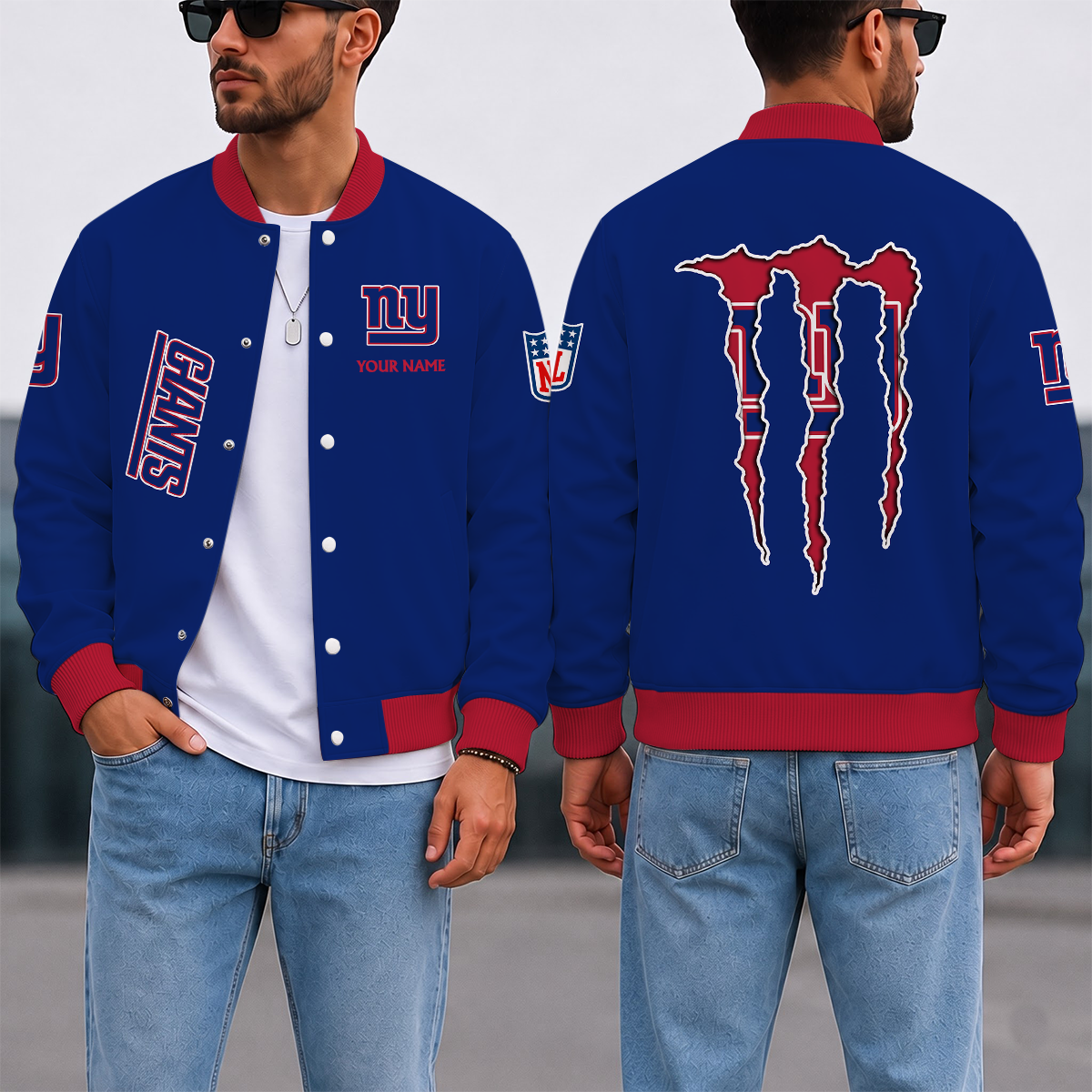 LIMITED EDITION - NEW CUSTOMIZED NFL32 NYG NEW YORK GIANTS SATIN VARSITY & BASEBALL JACKET