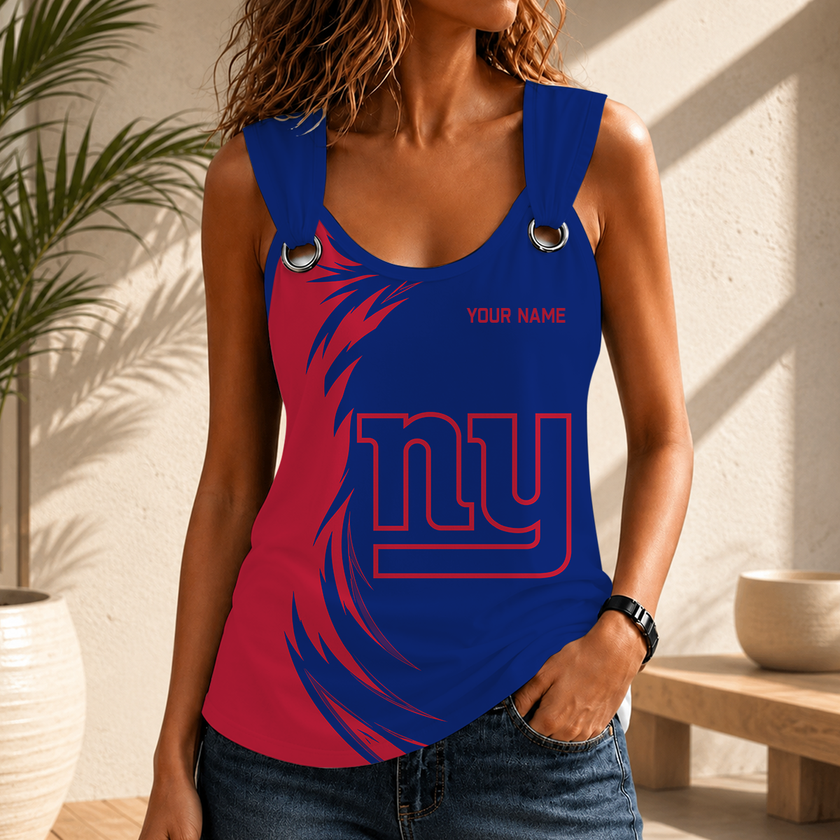 LIMITED EDITION - NEW CUSTOMIZED NFL32 NYG NEW YORK GIANTS O-RING SHOULDER TANK TOP