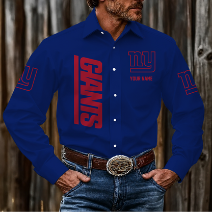 LIMITED EDITION - NEW CUSTOMIZED NFL32 NYG NEW YORK GIANTS MEN'S LONG SLEEVE BUTTON-UP SHIRT