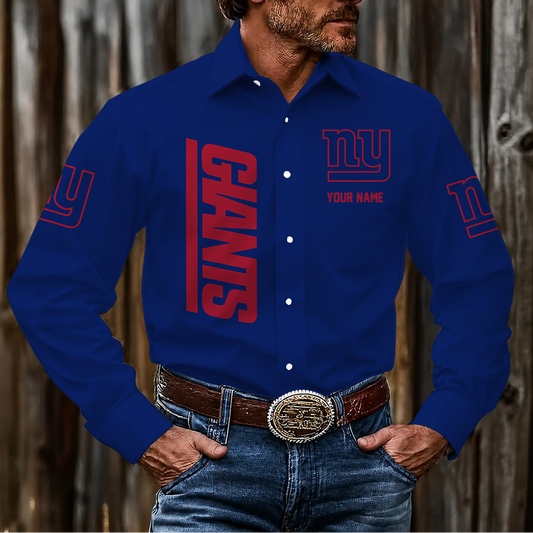 LIMITED EDITION - NEW CUSTOMIZED NFL32 NYG NEW YORK GIANTS MEN'S LONG SLEEVE BUTTON-UP SHIRT