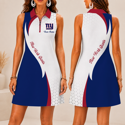 LIMITED EDITION - NEW CUSTOMIZED NFL32 NYG NEW YORK GIANTS WOMEN'S ZIP SLEEVELESS POLO DRESS