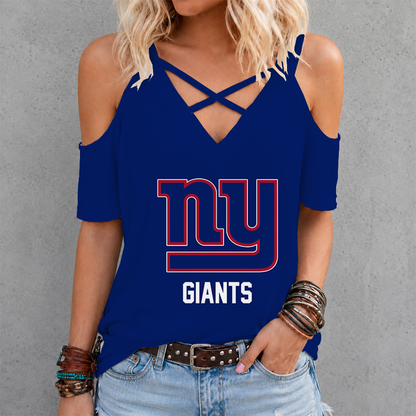 LIMITED EDITION - NEW CUSTOMIZED NFL32 NYG NEW YORK GIANTS CRISS CROSS V-NECK TOP