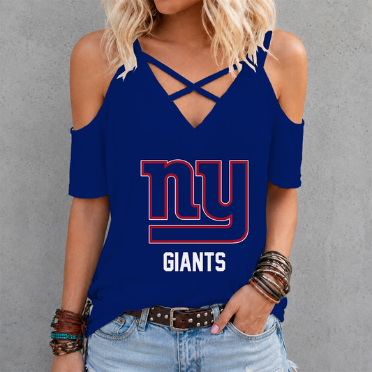 LIMITED EDITION - NEW CUSTOMIZED NFL32 NYG NEW YORK GIANTS CRISS CROSS V-NECK TOP