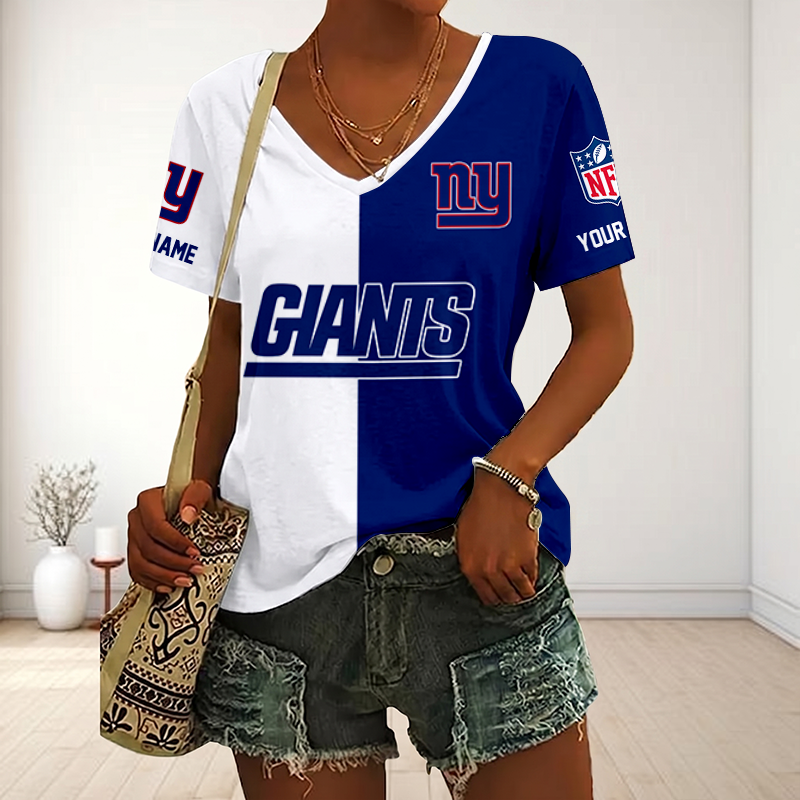 LIMITED EDITION - NEW CUSTOMIZED NFL32 NYG NEW YORK GIANTS V-NECK FEMALE SHIRT