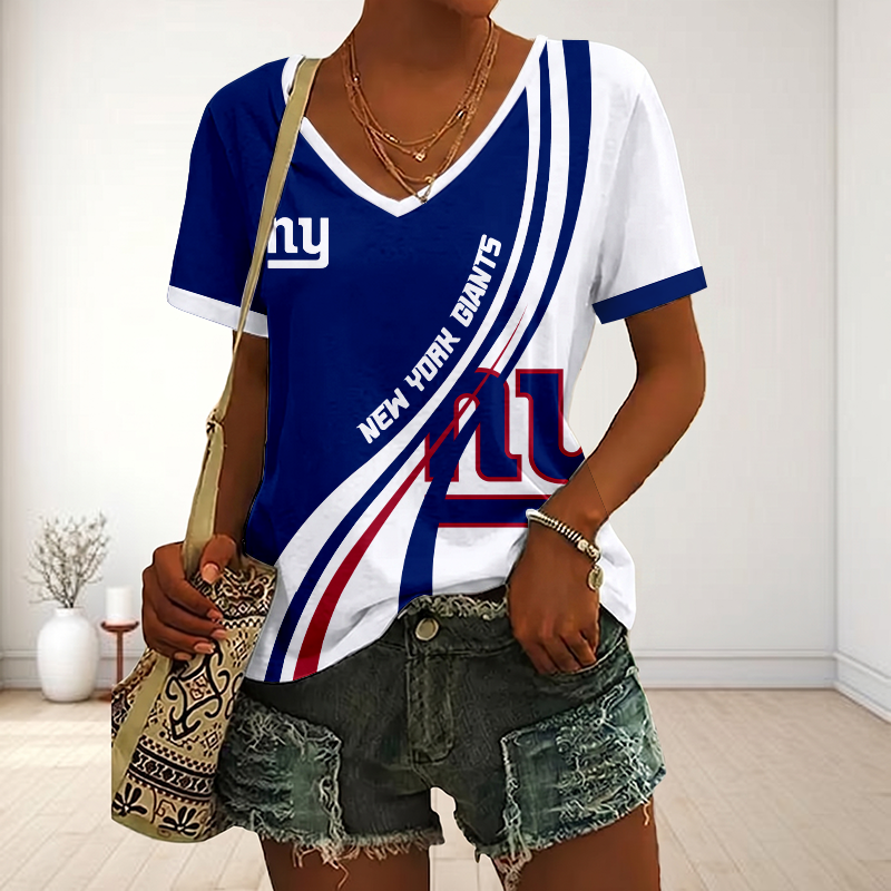 SPECIAL EDITION - NEW CUSTOMIZED NFL32 NYG NEW YORK GIANTS V-NECK FEMALE SHIRT