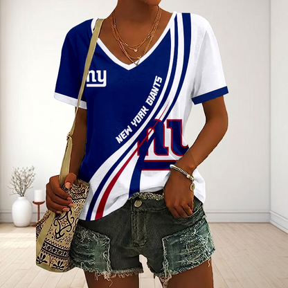 SPECIAL EDITION - NEW CUSTOMIZED NFL32 NYG NEW YORK GIANTS V-NECK FEMALE SHIRT