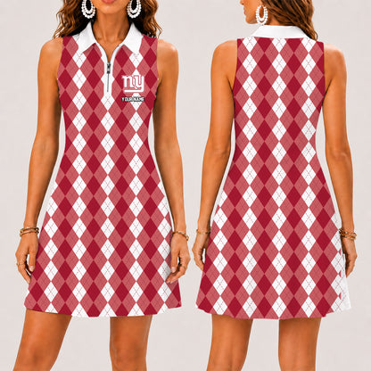[SPECIAL OFFER] NEW CUSTOMIZED NFL32 NYG NEW YORK GIANTS WOMEN'S ZIP SLEEVELESS POLO DRESS