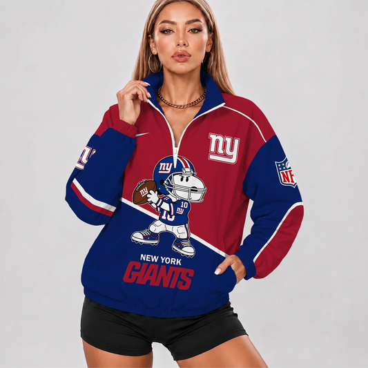 [SPECIAL OFFER] NEW CUSTOMIZED NFL32 NYG NEW YORK GIANTS V-NECK ZIPPER SWEATSHIRT JACKET