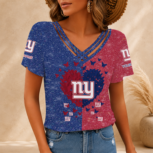 LIMITED EDITION - NEW CUSTOMIZED NFL32 NYG NEW YORK GIANTS V-NECK SHIRT
