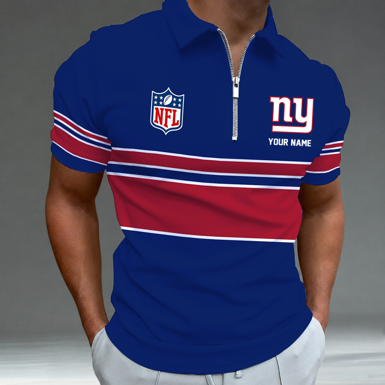 [SPECIAL OFFER] NEW CUSTOMIZED NFL32 NYG NEW YORK GIANTS ZIP POLO SHIRT