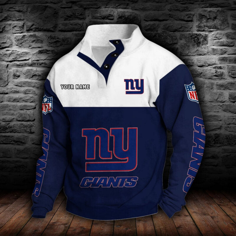 LIMITED EDITION - NEW CUSTOMIZED NFL32 NYG NEW YORK GIANTS QUARTER-BUTTON STAND-COLLAR SWEATSHIRT