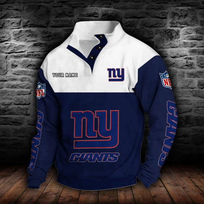 LIMITED EDITION - NEW CUSTOMIZED NFL32 NYG NEW YORK GIANTS QUARTER-BUTTON STAND-COLLAR SWEATSHIRT