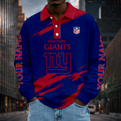 LIMITED EDITION - NEW CUSTOMIZED NFL32 NYG NEW YORK GIANTS MEN LONG SLEEVE POLO