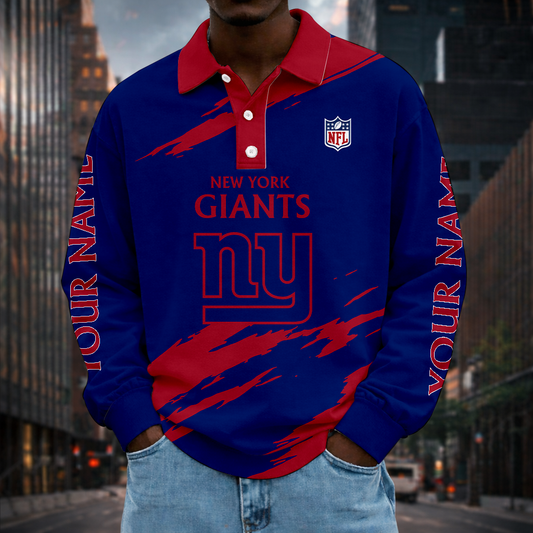 LIMITED EDITION - NEW CUSTOMIZED NFL32 NYG NEW YORK GIANTS MEN LONG SLEEVE POLO