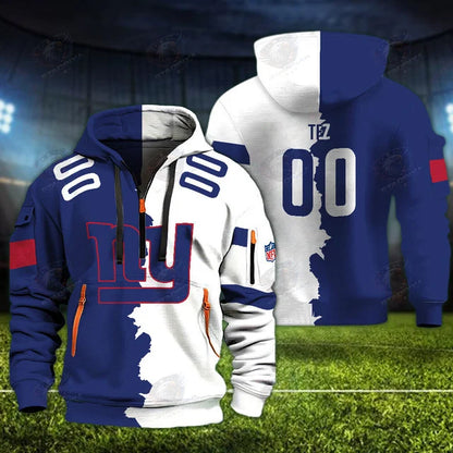 [SPECIAL OFFER] NEW CUSTOMIZED NFL32 NYG NEW YORK GIANTS QUARTER ZIP HOODIE