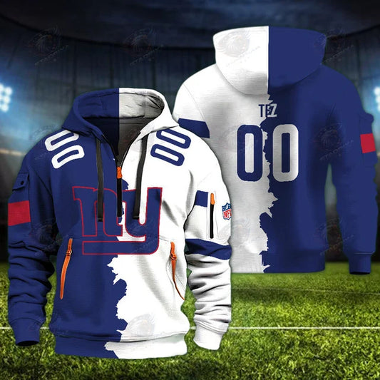 [SPECIAL OFFER] NEW CUSTOMIZED NFL32 NYG NEW YORK GIANTS QUARTER ZIP HOODIE