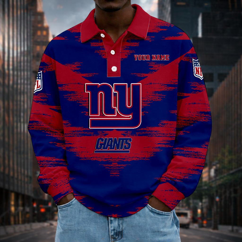 LIMITED EDITION - NEW CUSTOMIZED NFL32 NYG NEW YORK GIANTS MEN LONG SLEEVE POLO