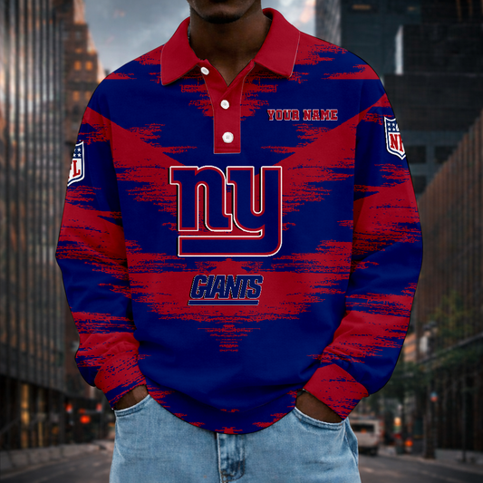 LIMITED EDITION - NEW CUSTOMIZED NFL32 NYG NEW YORK GIANTS MEN LONG SLEEVE POLO