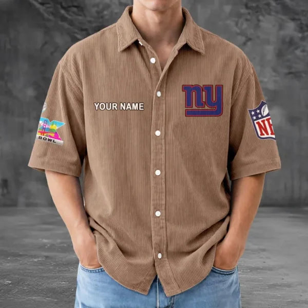 LIMITED EDITION - NEW CUSTOMIZED NFL32 NYG NEW YORK GIANTS SEERSUCKER BUTTON SHIRT