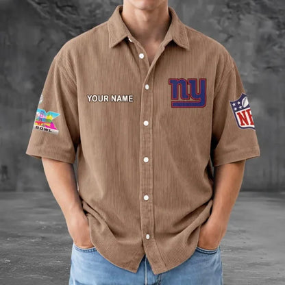 LIMITED EDITION - NEW CUSTOMIZED NFL32 NYG NEW YORK GIANTS SEERSUCKER BUTTON SHIRT