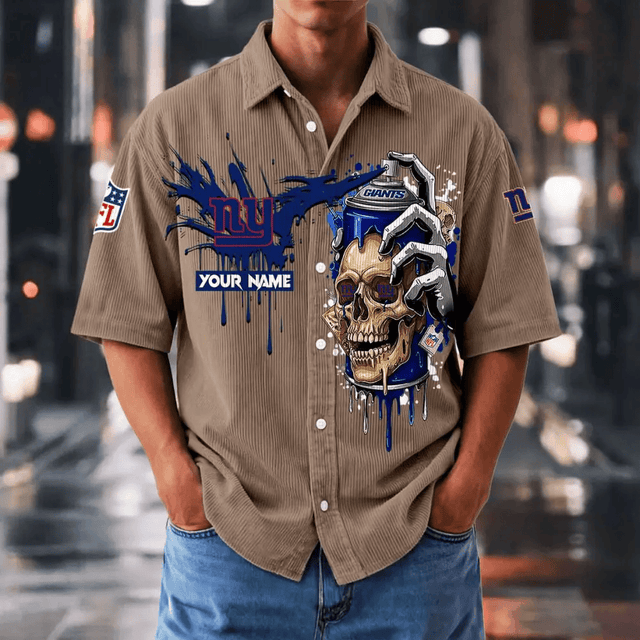 [SPECIAL OFFER] NEW CUSTOMIZED NFL32 NYG NEW YORK GIANTS SEERSUCKER BUTTON SHIRT