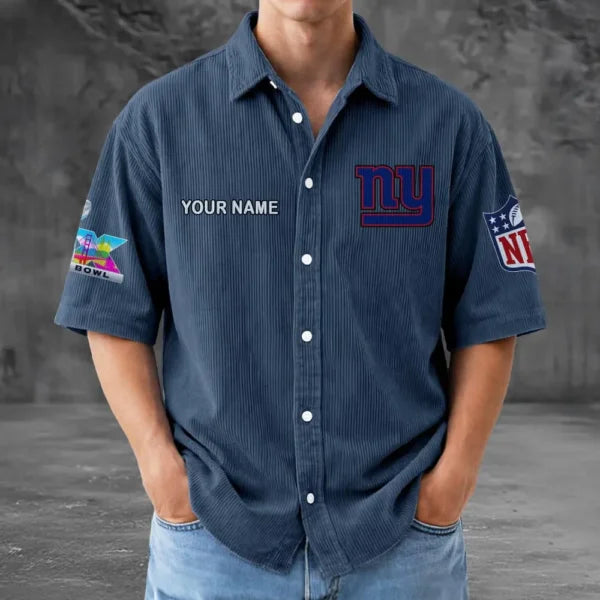 LIMITED EDITION - NEW CUSTOMIZED NFL32 NYG NEW YORK GIANTS SEERSUCKER BUTTON SHIRT