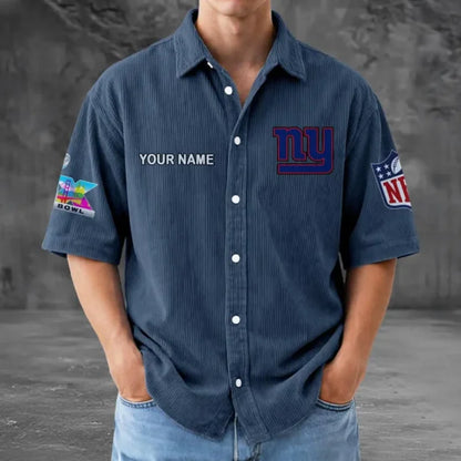 LIMITED EDITION - NEW CUSTOMIZED NFL32 NYG NEW YORK GIANTS SEERSUCKER BUTTON SHIRT