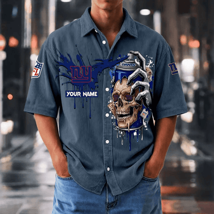 [SPECIAL OFFER] NEW CUSTOMIZED NFL32 NYG NEW YORK GIANTS SEERSUCKER BUTTON SHIRT