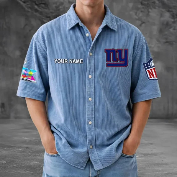 LIMITED EDITION - NEW CUSTOMIZED NFL32 NYG NEW YORK GIANTS SEERSUCKER BUTTON SHIRT