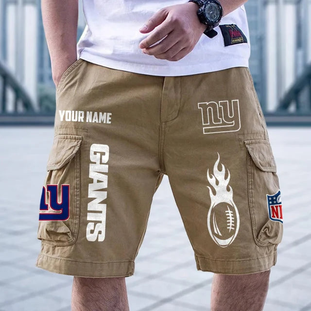 [SPECIAL OFFER] NEW CUSTOMIZED NFL32 NYG NEW YORK GIANTS CARGO SHORTS