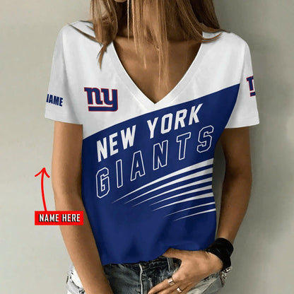 [SPECIAL OFFER] NEW CUSTOMIZED NFL32 NYG NEW YORK GIANTS V-NECK FEMALE SHIRT