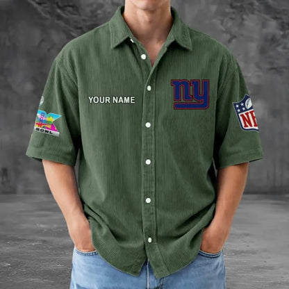 LIMITED EDITION - NEW CUSTOMIZED NFL32 NYG NEW YORK GIANTS SEERSUCKER BUTTON SHIRT