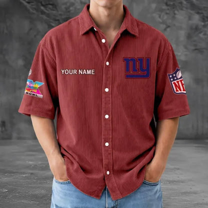 LIMITED EDITION - NEW CUSTOMIZED NFL32 NYG NEW YORK GIANTS SEERSUCKER BUTTON SHIRT