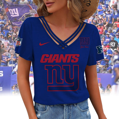 [SPECIAL OFFER] NEW CUSTOMIZED NFL32 NYG NEW YORK GIANTS V-NECK SHIRT
