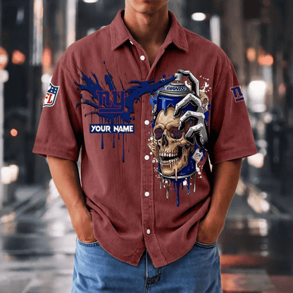 [SPECIAL OFFER] NEW CUSTOMIZED NFL32 NYG NEW YORK GIANTS SEERSUCKER BUTTON SHIRT
