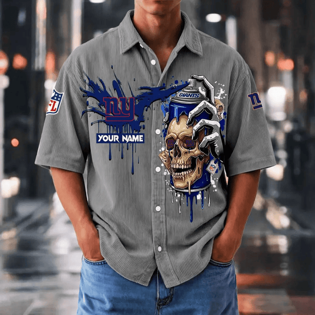 [SPECIAL OFFER] NEW CUSTOMIZED NFL32 NYG NEW YORK GIANTS SEERSUCKER BUTTON SHIRT