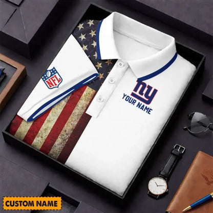 [SPECIAL OFFER] NEW CUSTOMIZED NFL32 NYG NEW YORK GIANTS US FLAG POLO SHIRT